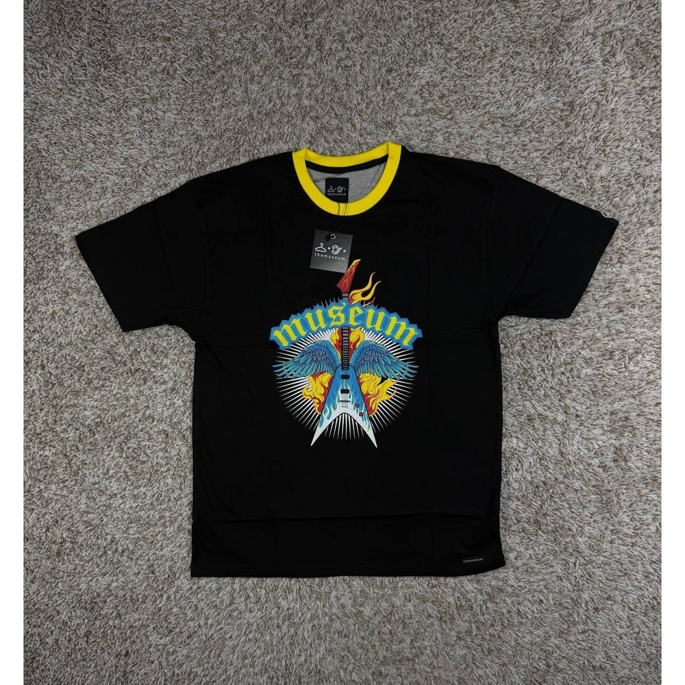 The Museum DC Black Graphic Print Guitar Flame Tee Men's Size Large